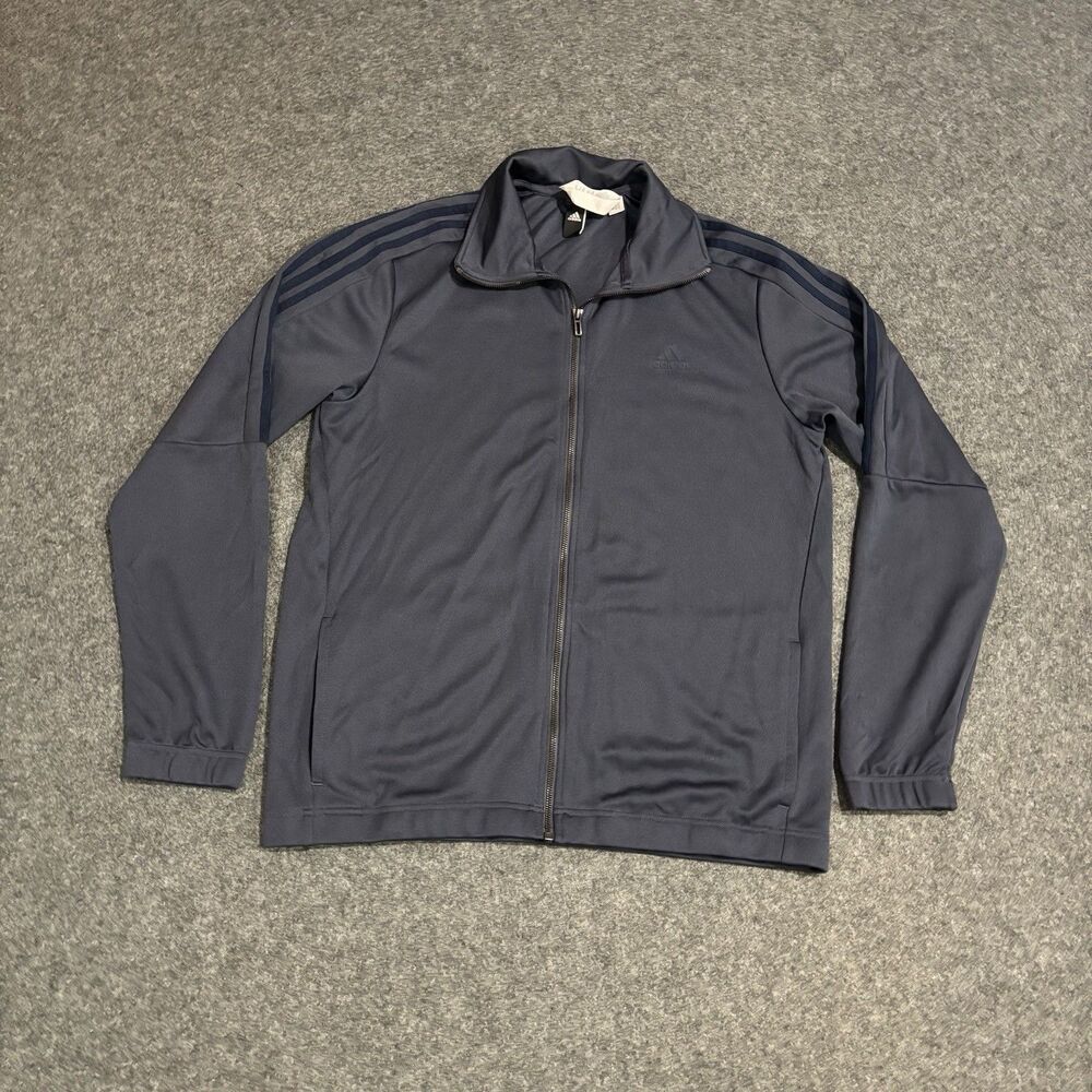 Adidas Track Jacket Men’s Large Blue Full Zip Striped Long Sleeve Athletic